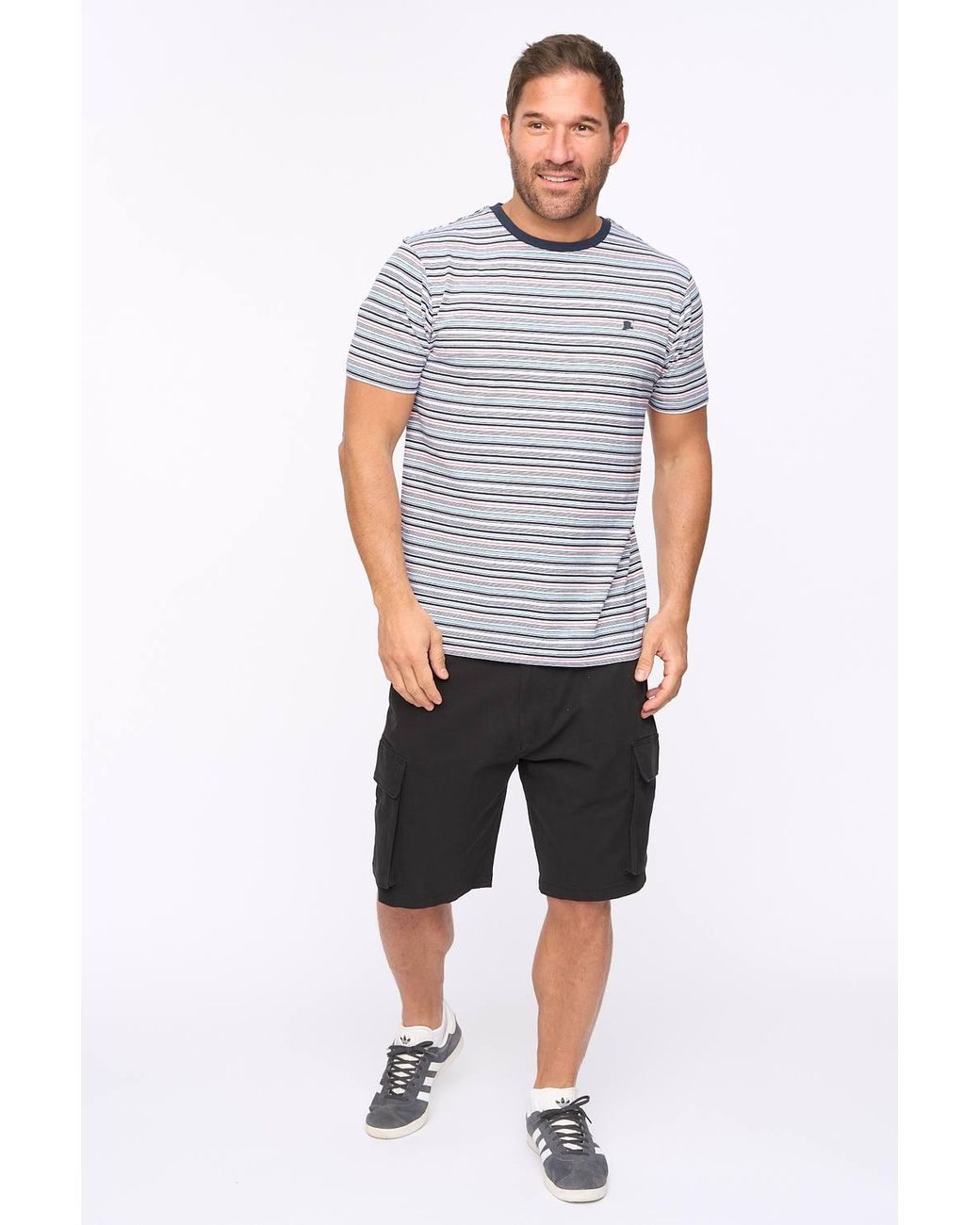 Bewley & Ritch Gray Packham 100% Cotton Yarn-Dyed Classic Stripe Crew Neck T-Shirt for men