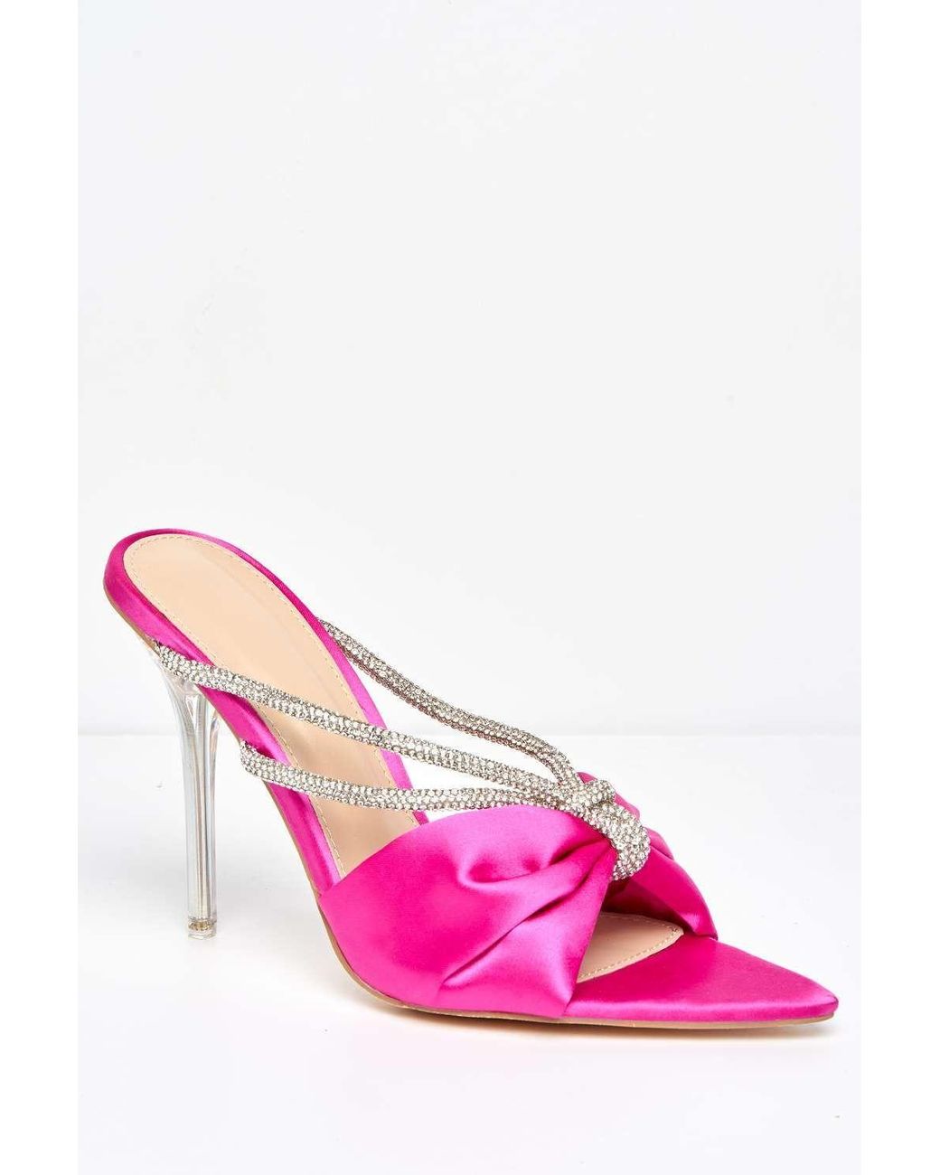 Miss Diva Pink Tanulia Diamante Straps Perspex Stiletto Heel Pointed Toe Mules