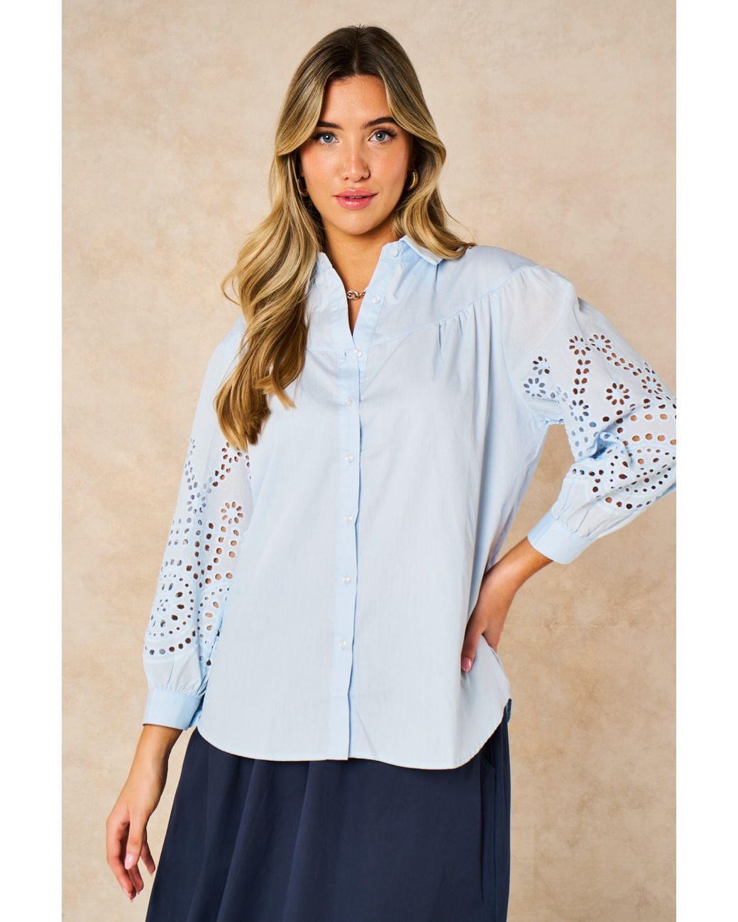 SARTA Blue Cut Out Oversized Cotton Shirt