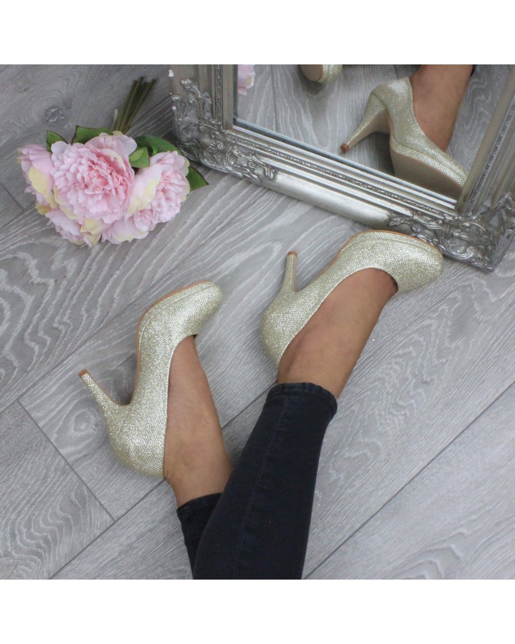 AJVANI Metallic High Heel Glitter Court Shoes