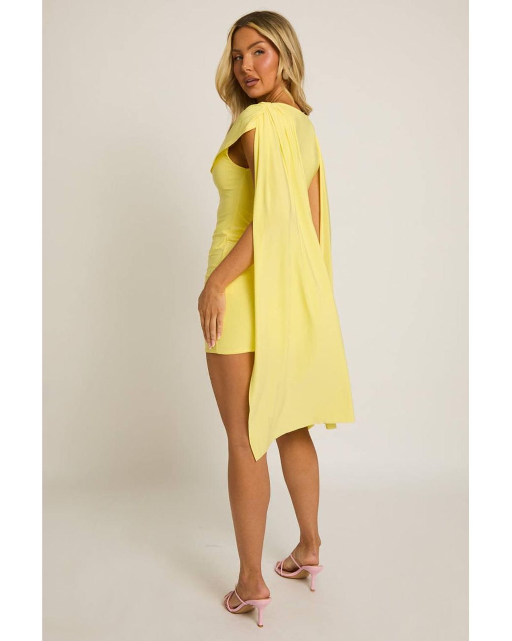 Rebellious Fashion Yellow Gathered Cape Mini Dress