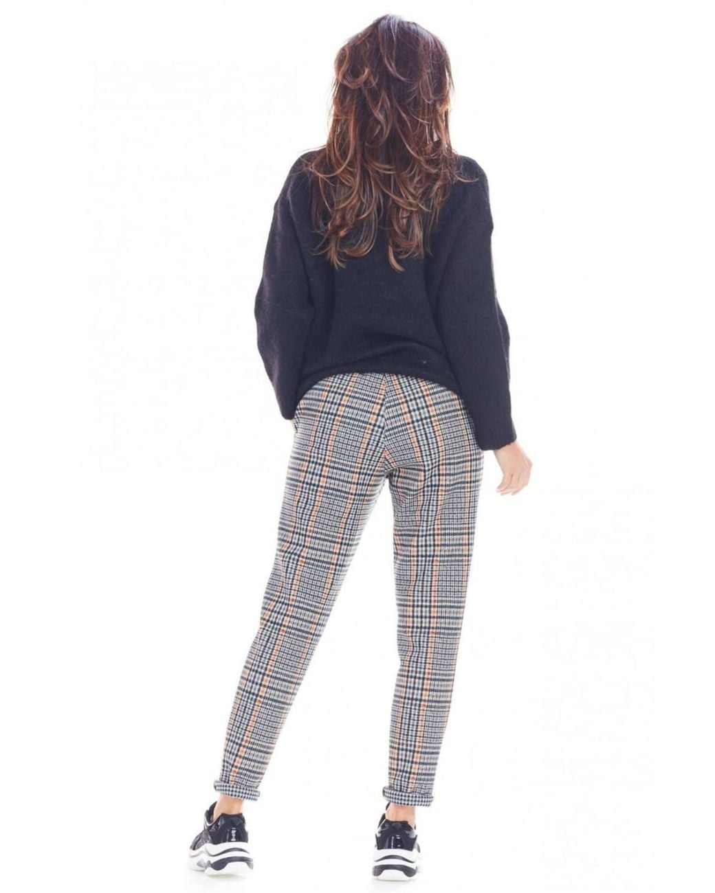 Love Lace Blue Check Print Tapered Trousers For City Office