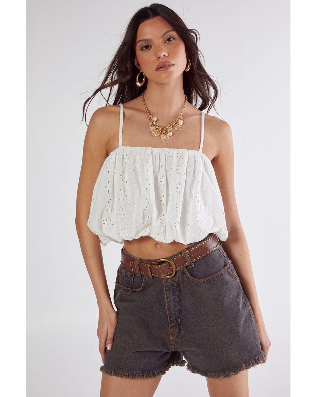 Nasty Gal White Broderie Puffball Cami Top