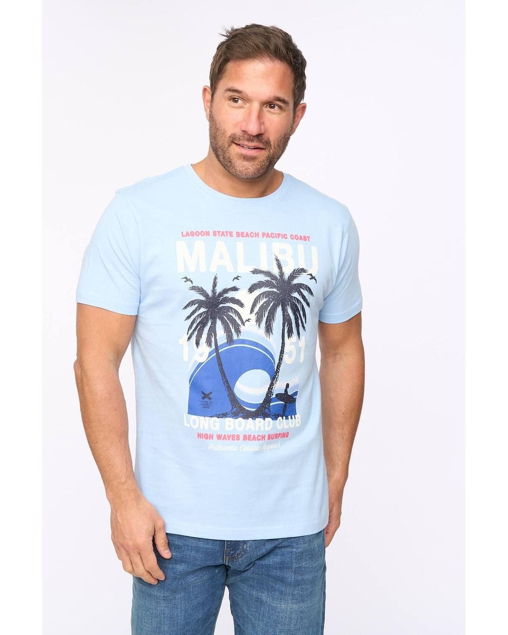 Bewley & Ritch White Malwaves 100% Slub Cotton Graphic Crew Neck T-Shirt for men