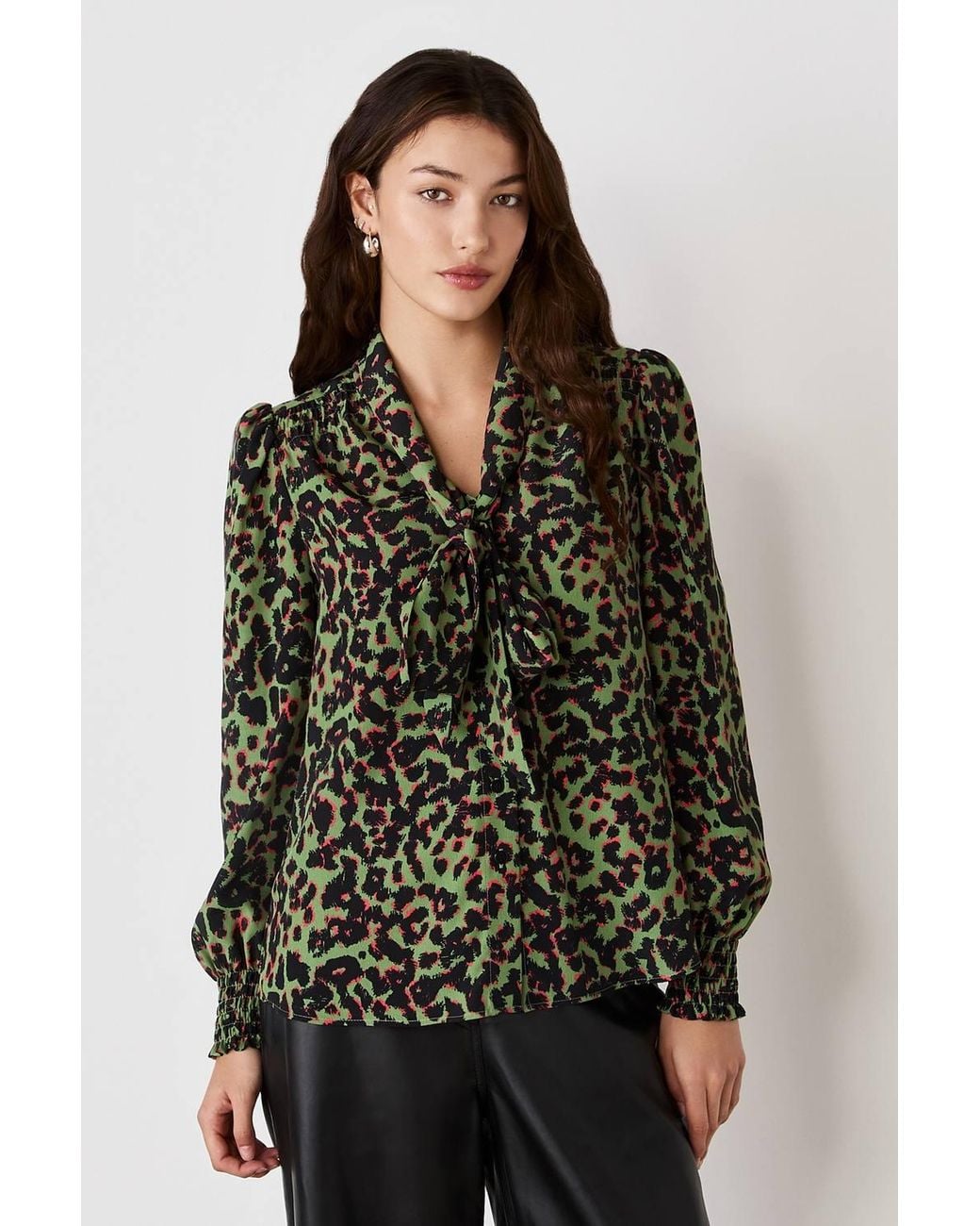 Finery London Multicolor Lindsay Animal Pussy Bow Blouse