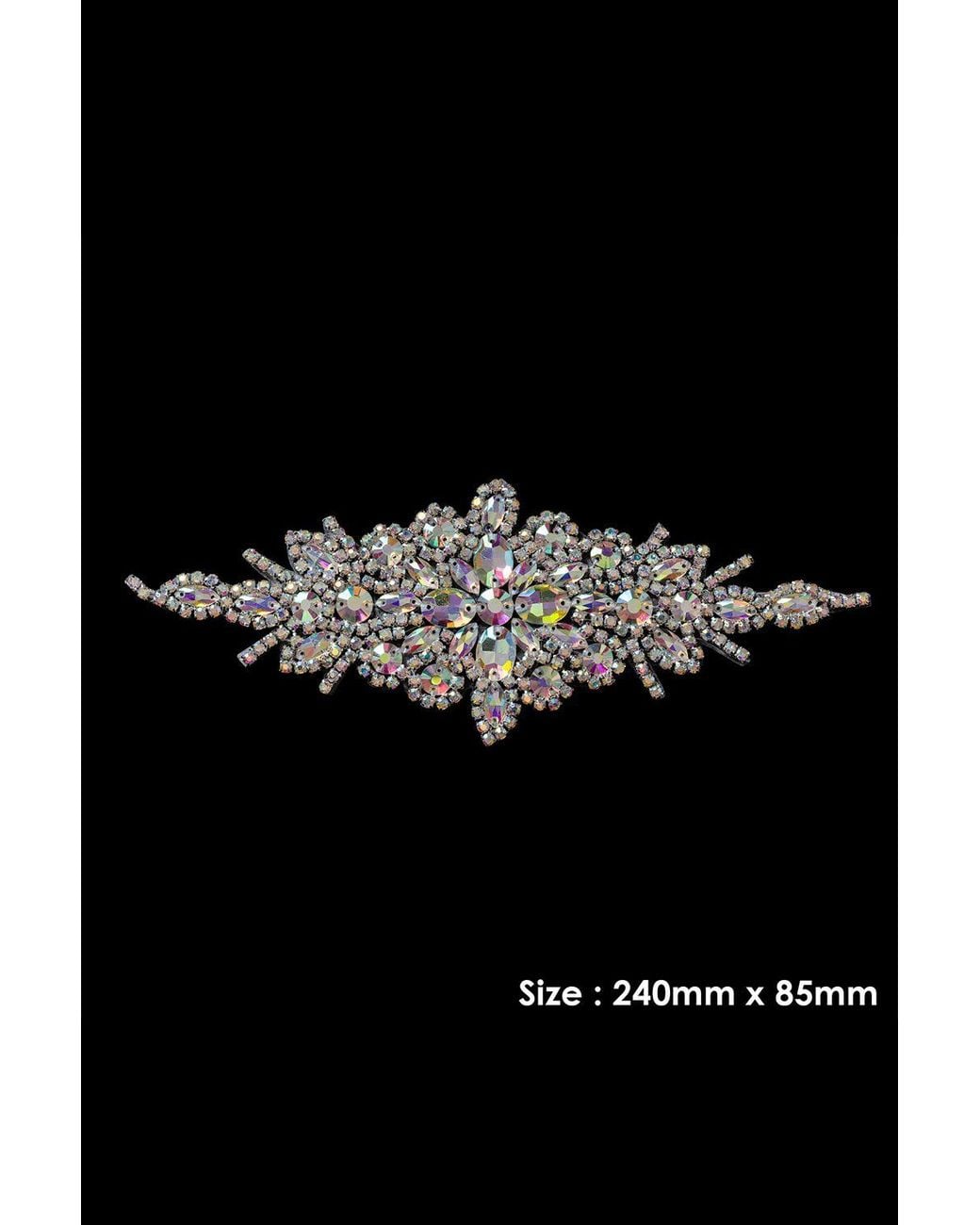 Neel Blue Black Diamante Motif, Rhinestone Patch, Crystal Applique, 24 X 8.5Cm