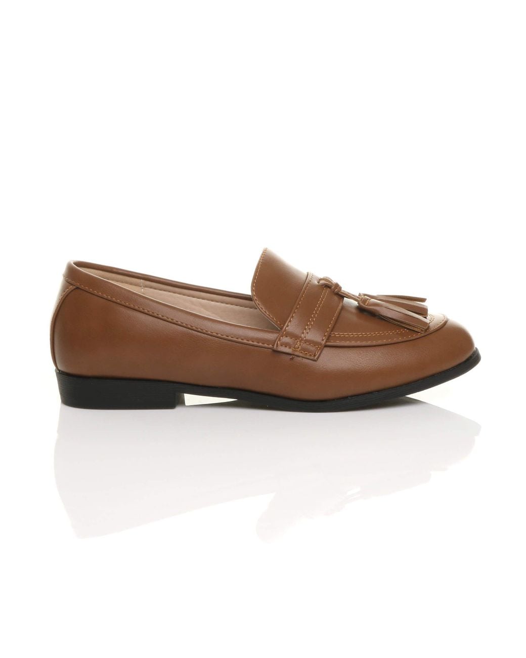 AJVANI Brown Flat Heel Flats Faux Leather Loafers