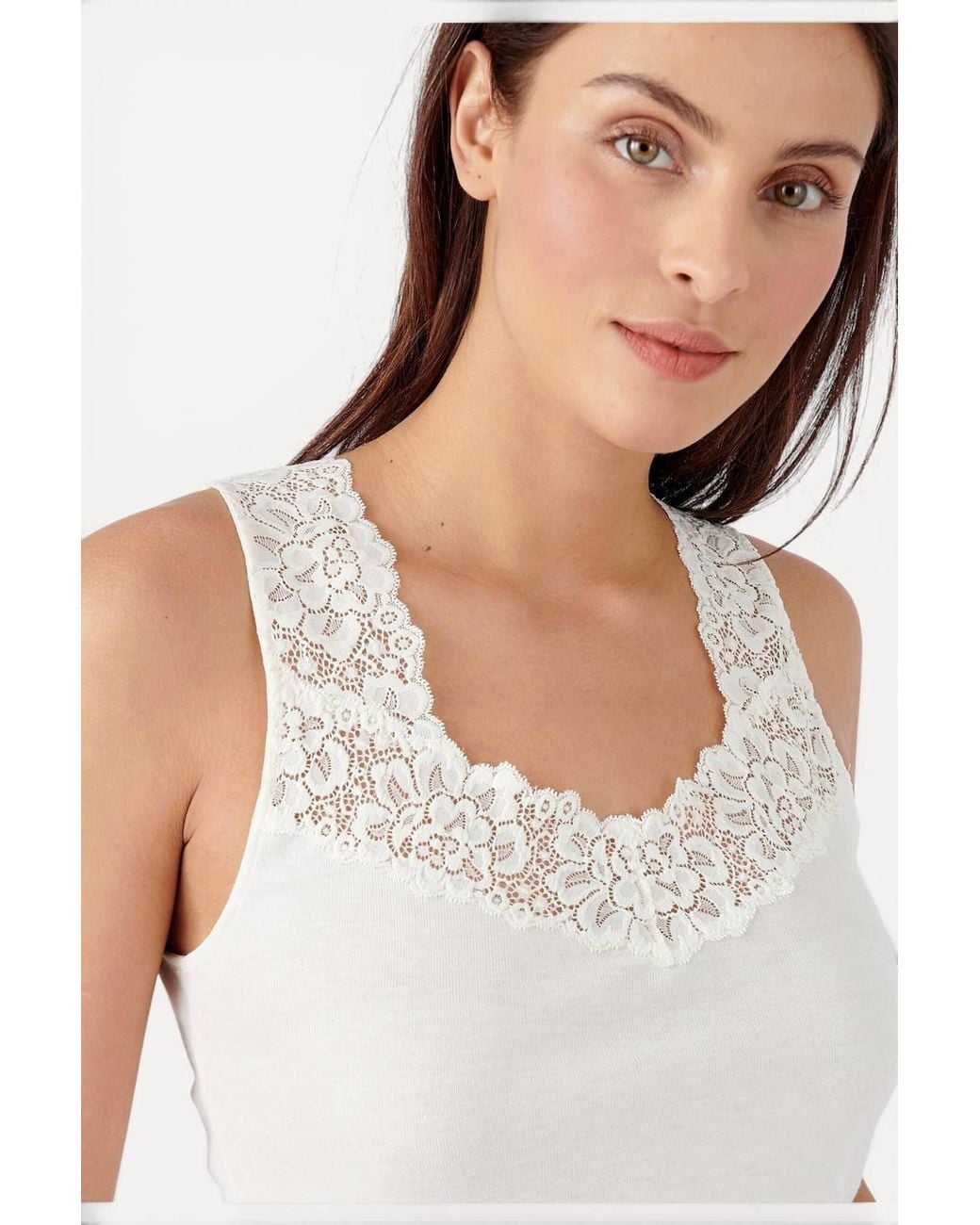DAMART Blue Sleeveless Thermolactyl T-Shirt Lace Trim Regular Length Jersey