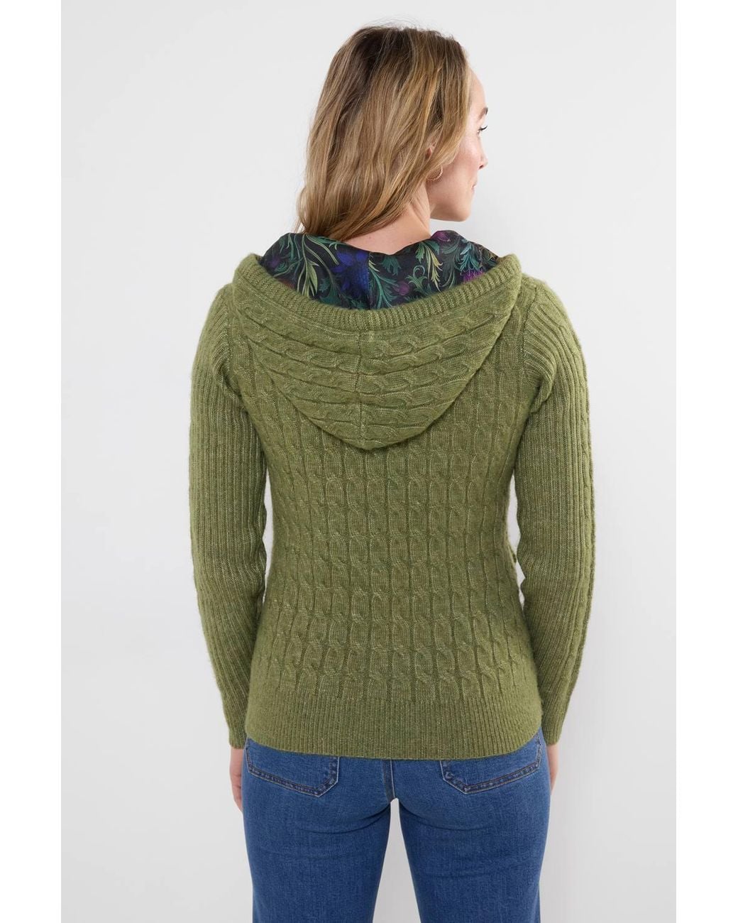 Joe Browns Green Cosy Hooded Cable Knit Zip Through Cardigan