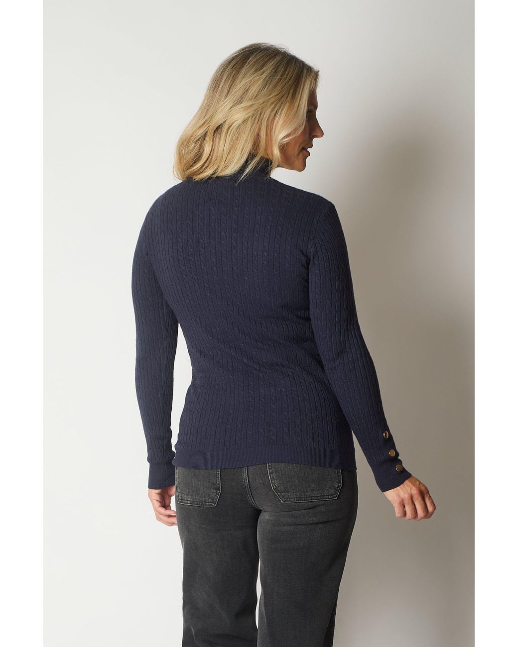 Solo Blue Classic Cable Knit Jumper With Buttons