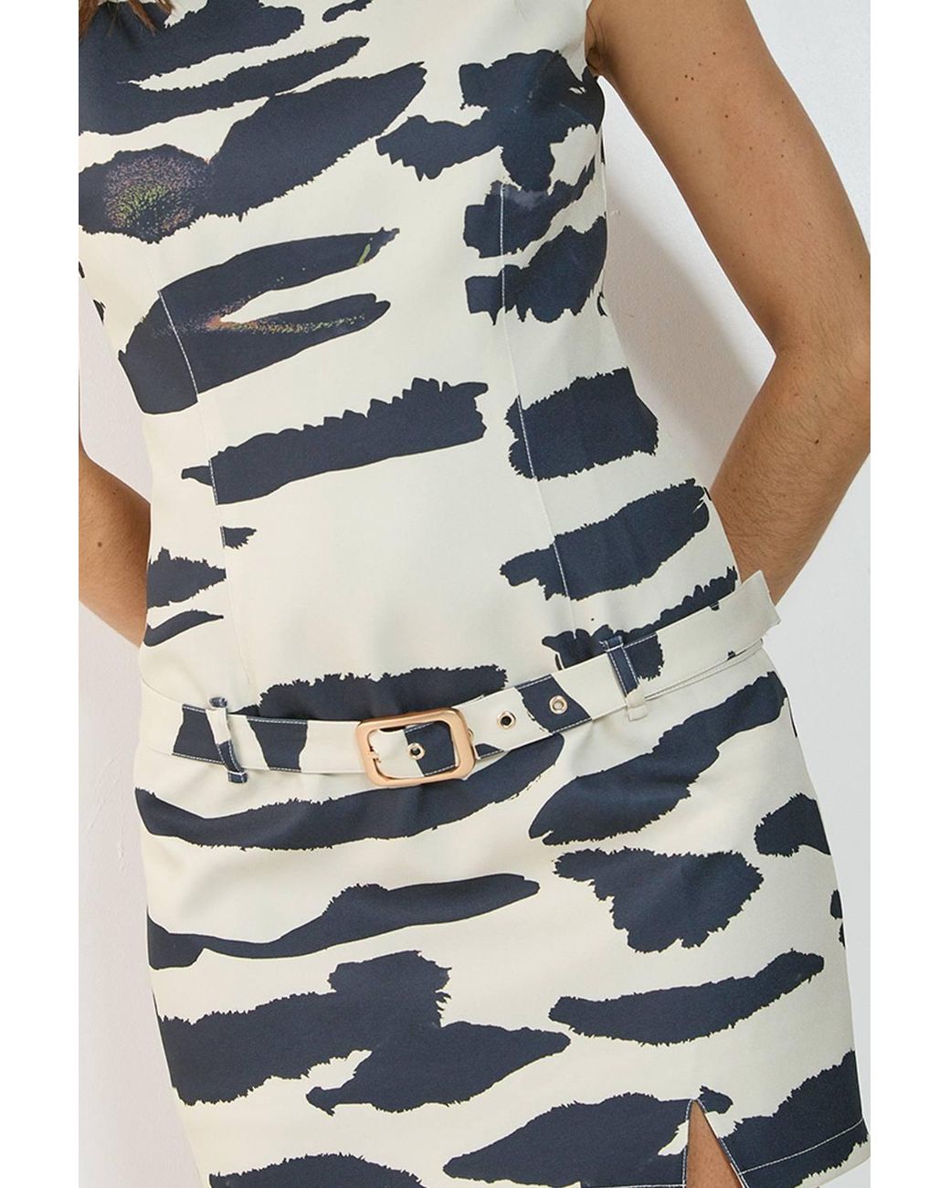 Nasty Gal White Tiger Belted Drop Waist Tailored Split Mini Dress