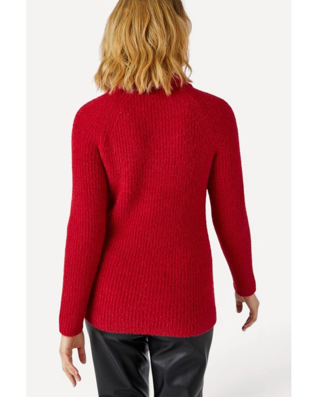 DAMART Red Cosy Soft-Knit Long Sleeved Polo Collar Jumper With Jewelled Buttons