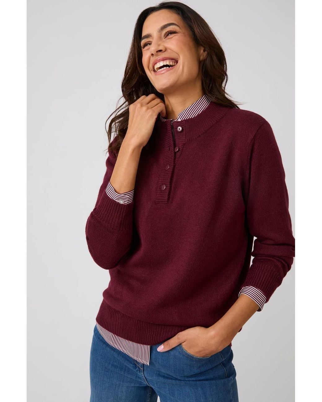 DAMART Red Button Neck Knitted Jumper