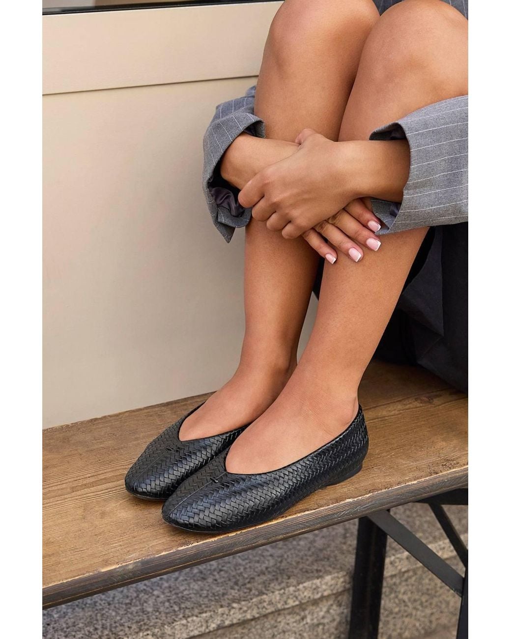 Linzi Black Etta Woven Effect Ballet Flats