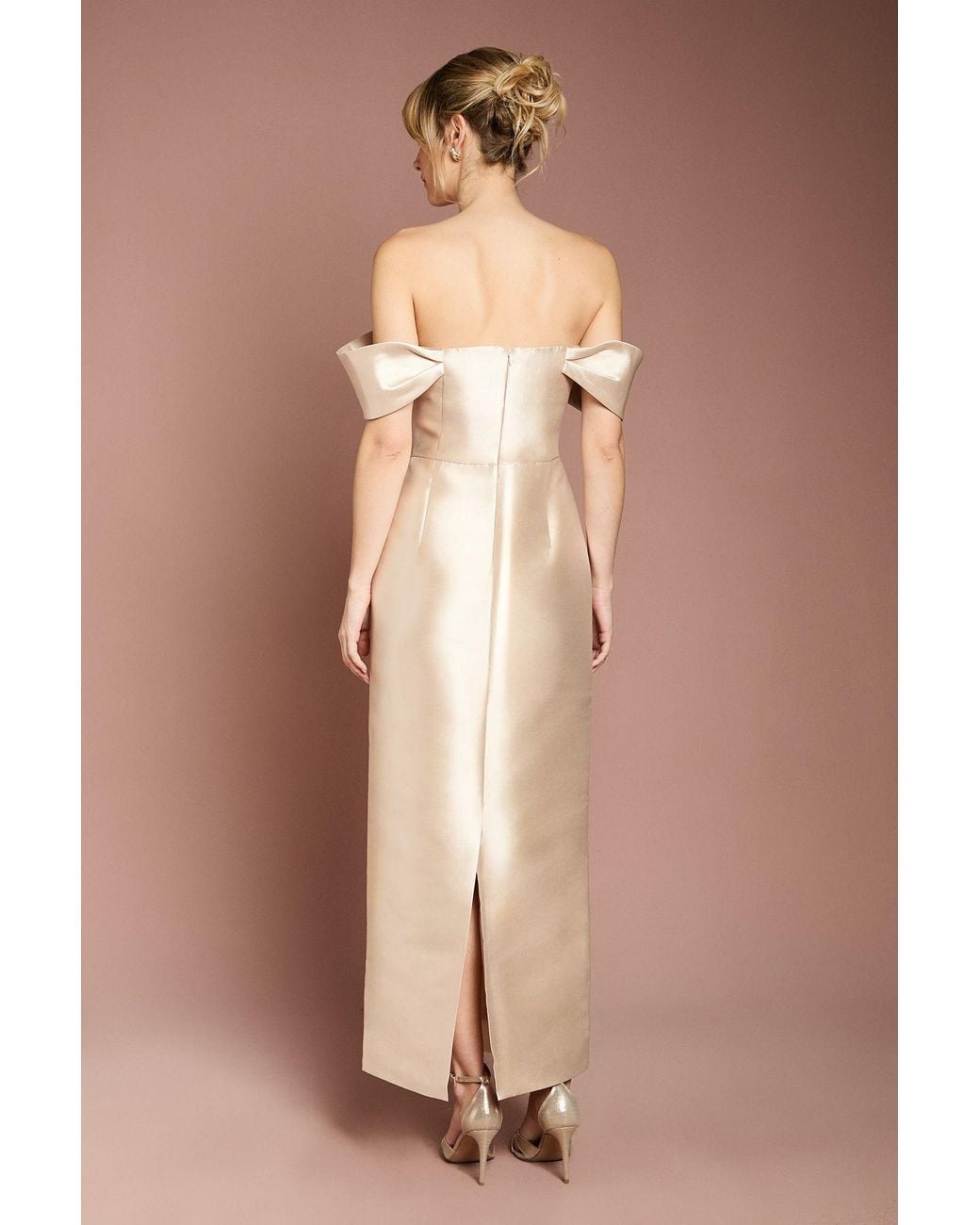 Coast Natural Honoured Twill Bardot Column Midi Bridesmaid Dress