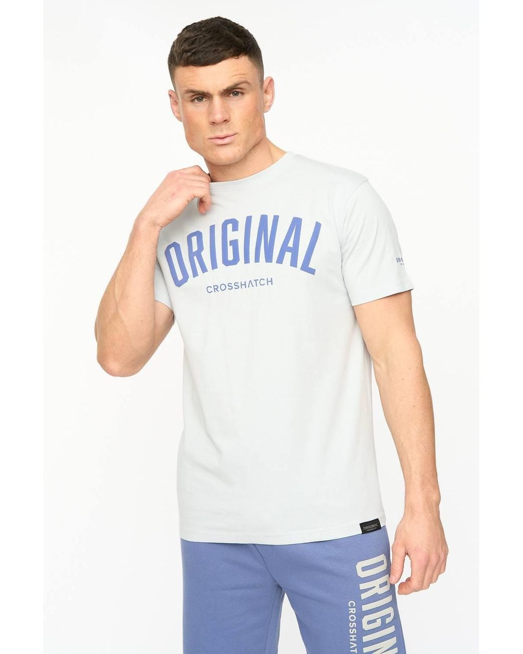 Crosshatch White Kensby Crew Neck Cotton T-Shirt With High Build Graphics for men