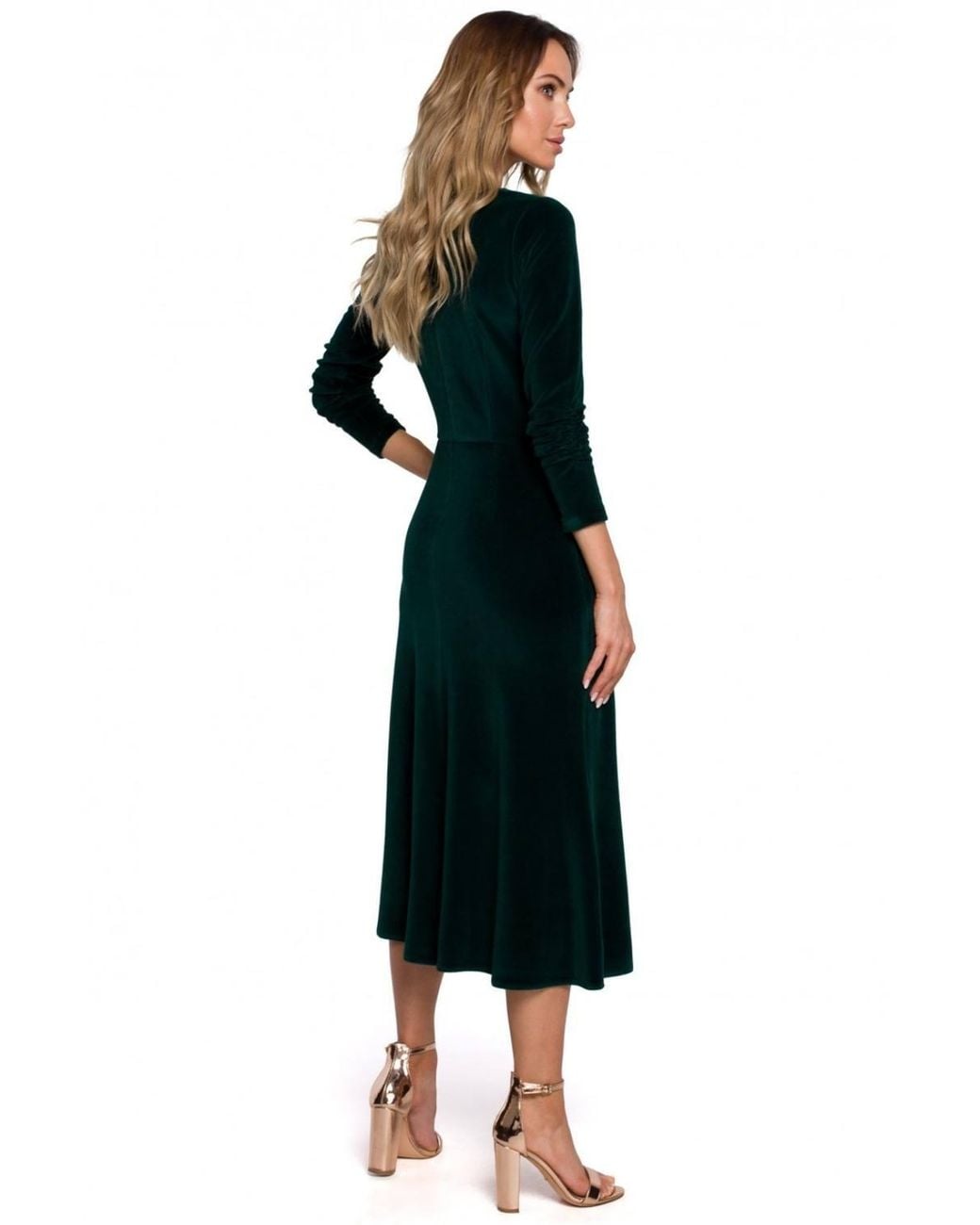 Love Lace Black Velvet Pleated Long Sleeve Midi Dress With Zip