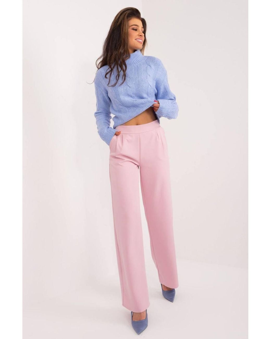 Love Lace Pink High Waist Straight Polyester Work Trousers