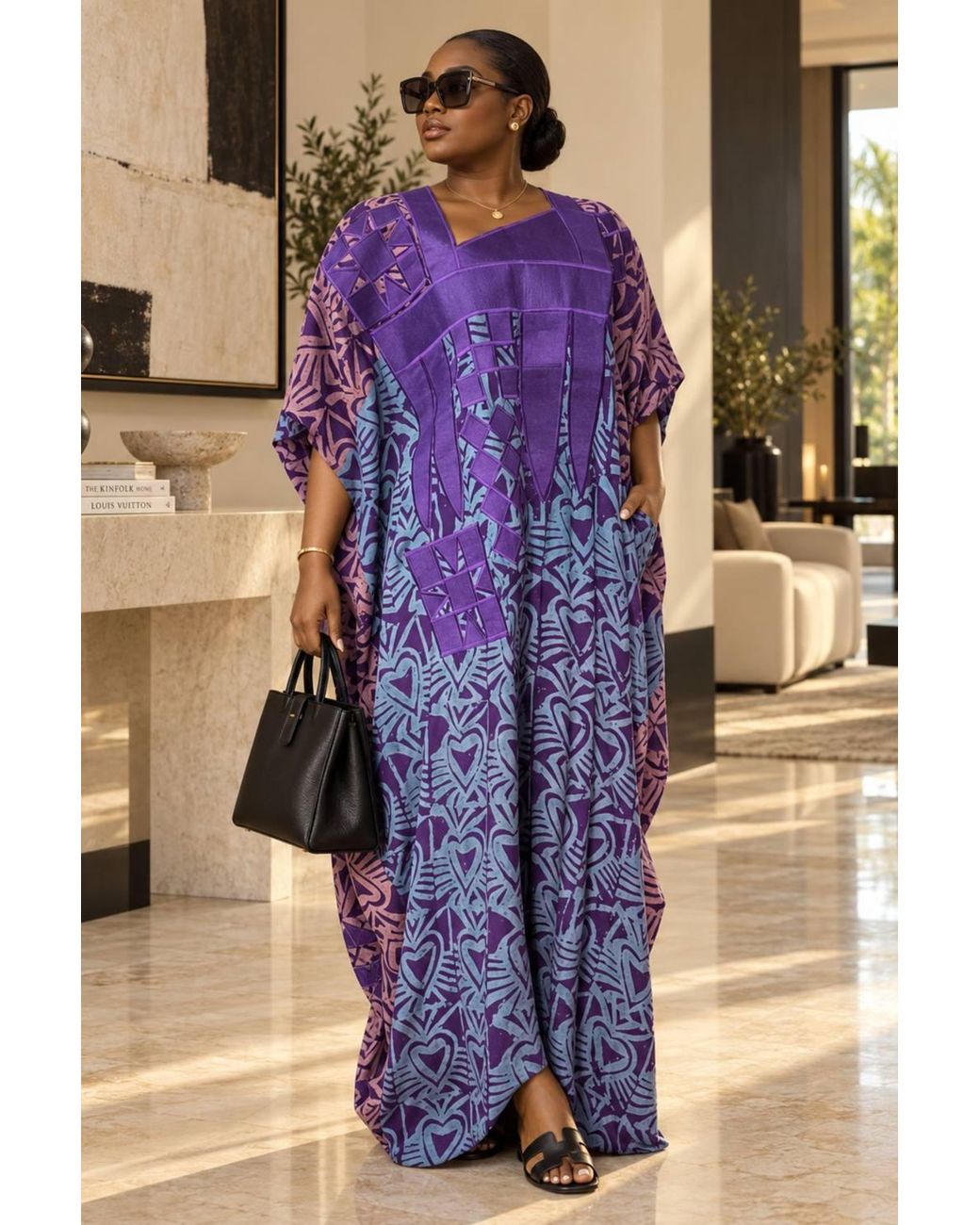 GWB Occasion Edit Purple Luxe African Embroidered Maxi Boubou Kaftan Dress Size 10