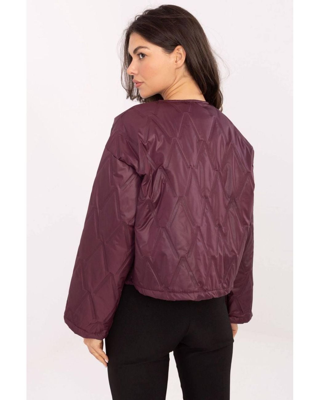 Love Lace Purple Collarless Lightweight Quilted Jacket With Brooch