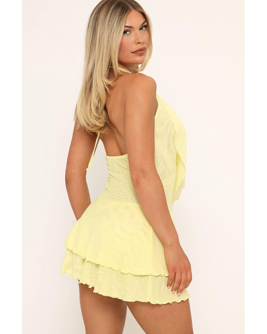 EGO Yellow Strappy Layered Sheer Mini Dress