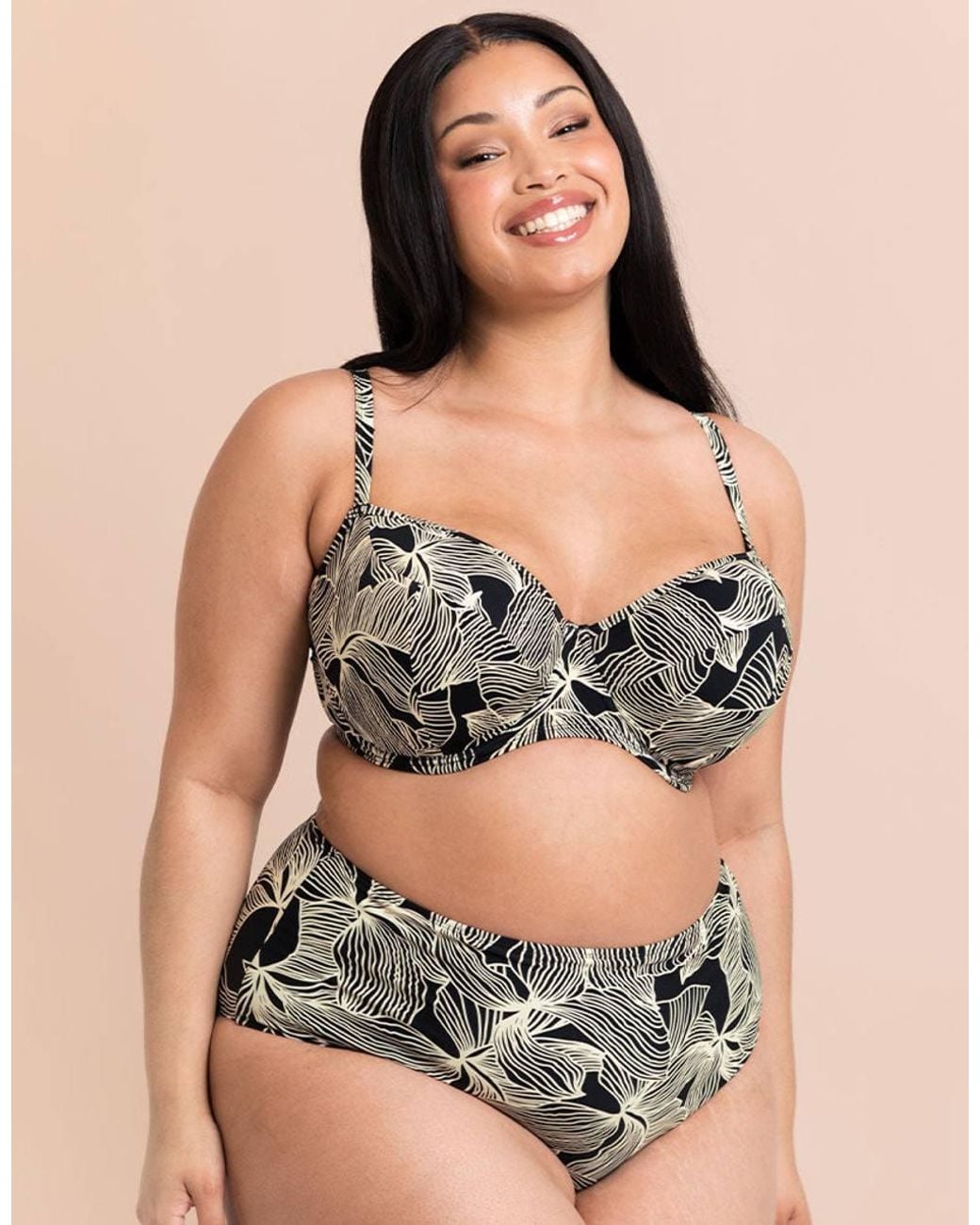 Curvy Kate Black Ripple Reef Balcony Bikini Top Underwired Padded