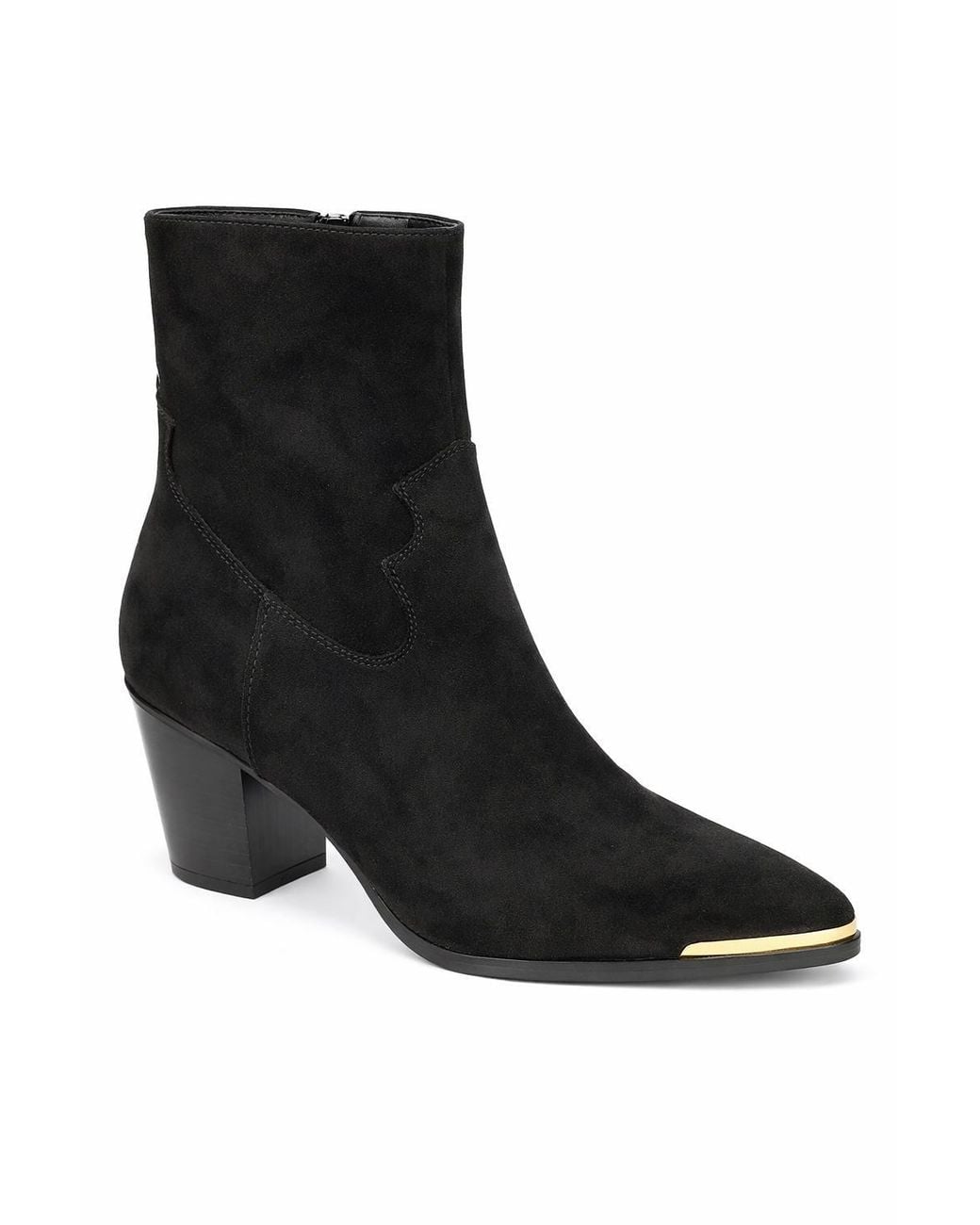 Spot on Black Suedette & Faux Leather Mid Heel Ankle Boots With Trim