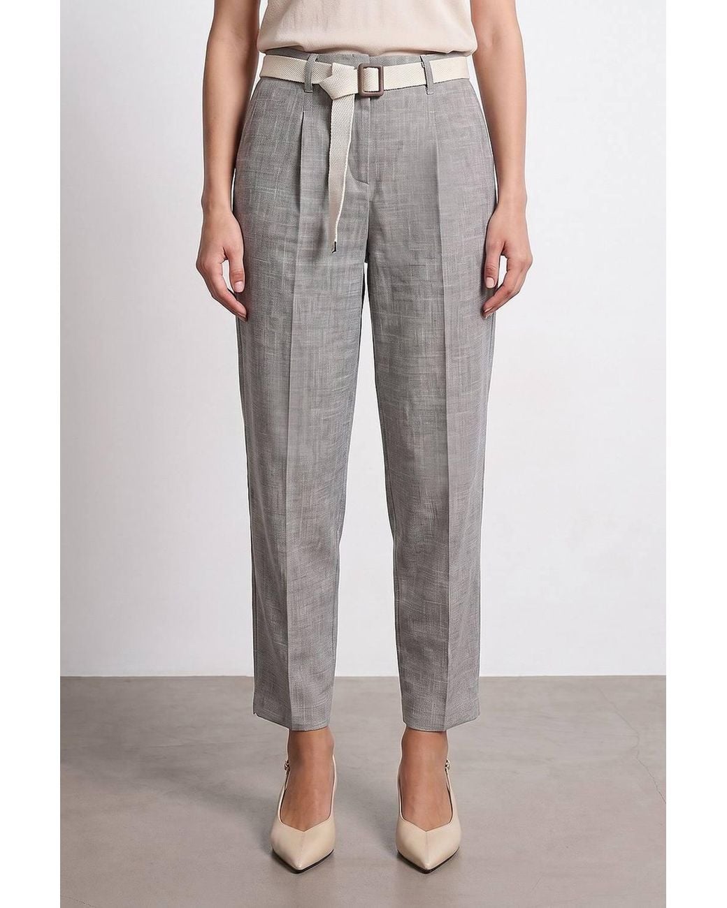 Dilvin Gray Belted Straight-Leg Ankle Trousers