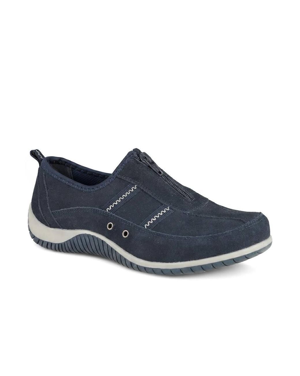 Pavers Blue Memory Foam Leather Slip On Trainers