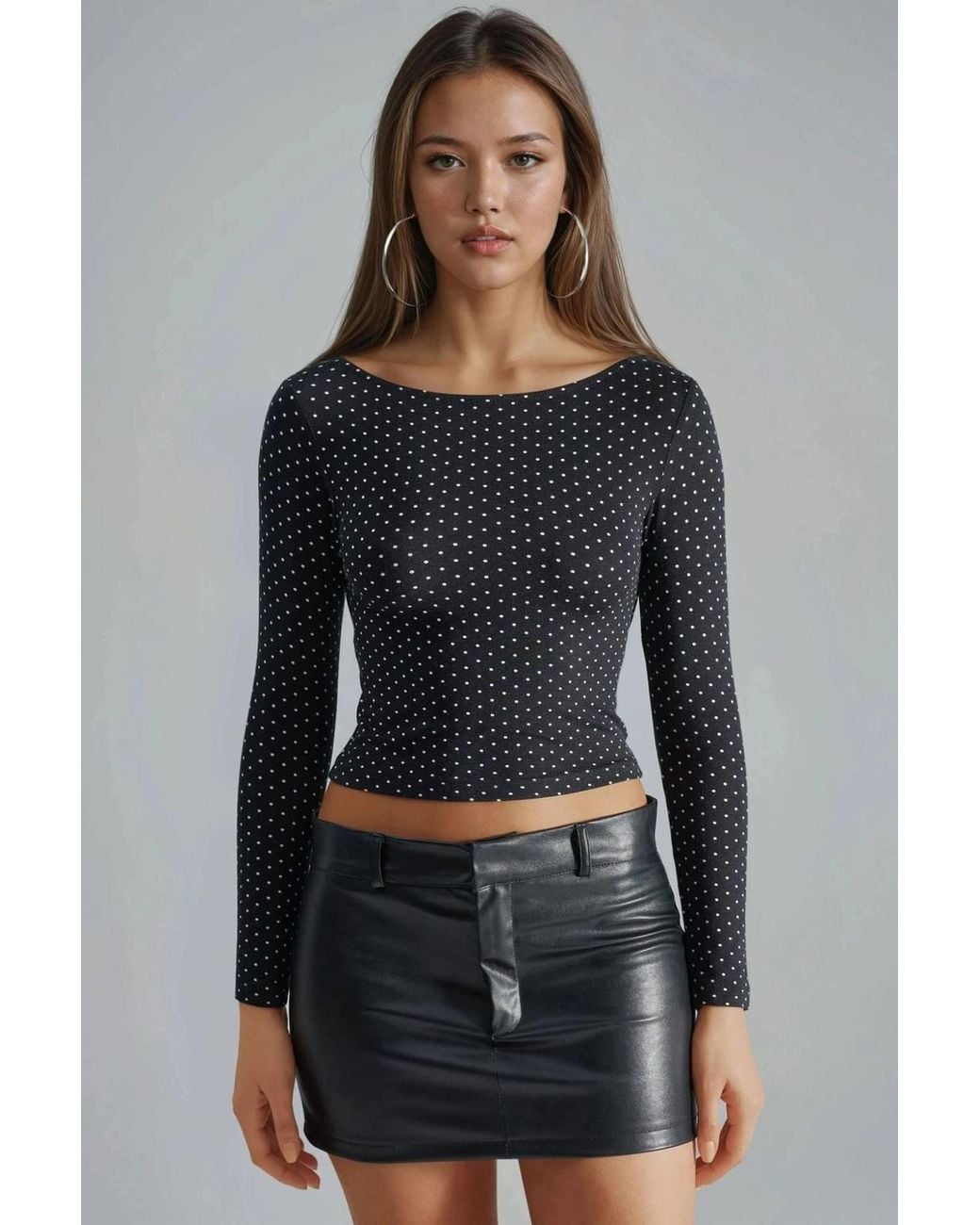 Busem Black Polka Dot Slim Fit Crop Blouse With Back Detail