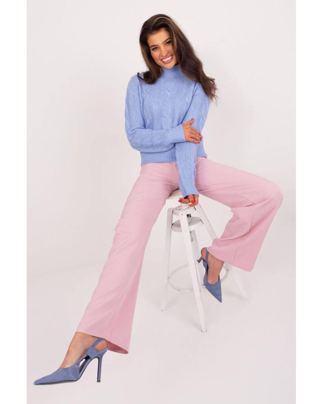Love Lace Pink High Waist Straight Polyester Work Trousers