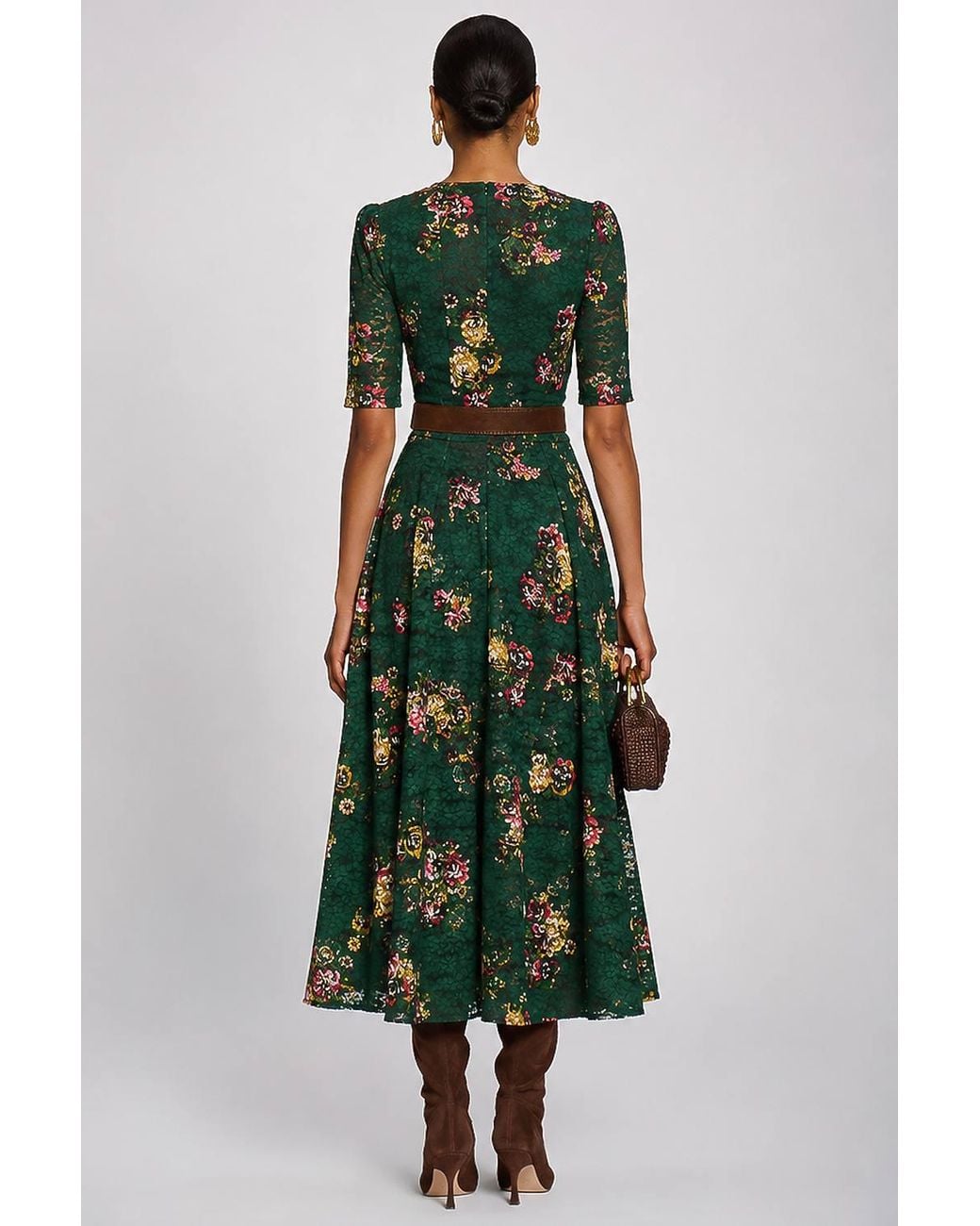 Jolie Moi Green Half Sleeve Print Lace Maxi Dress