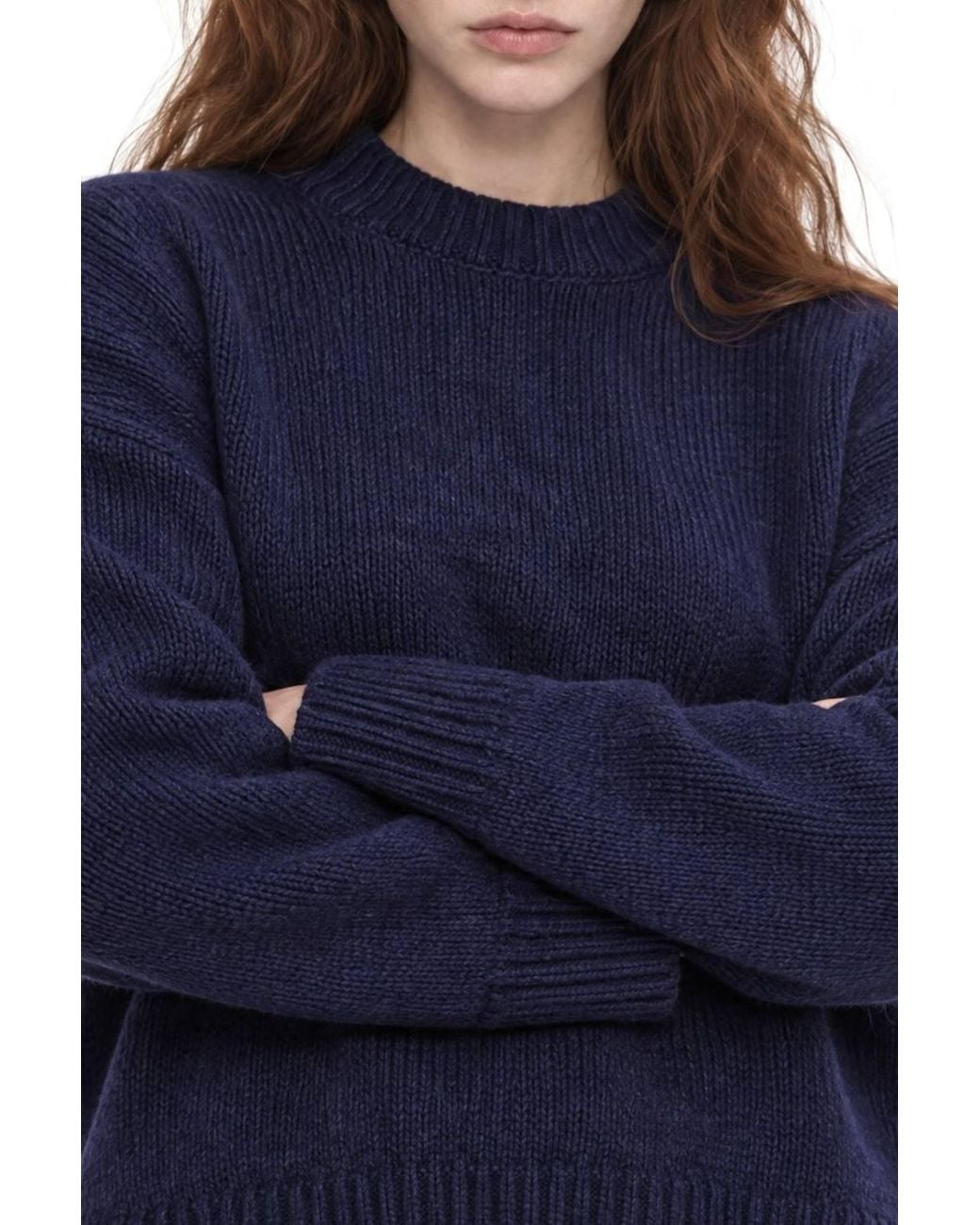 MixRay Blue Oversized Ribbed Knit Sweater With Crew Neck