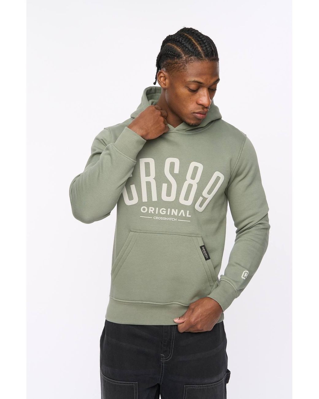 Crosshatch Green Hallfell Overhead Hoodie With Bold Chest Branding for men