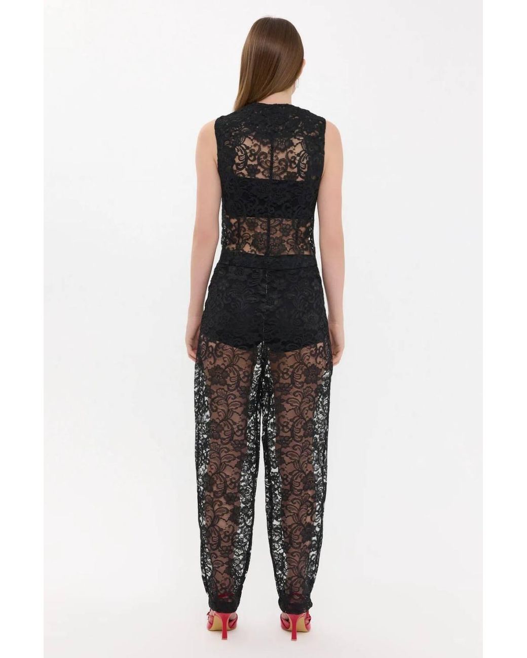 Hiccup Black Sleeveless Lace Mesh V-Neck Waistcoat
