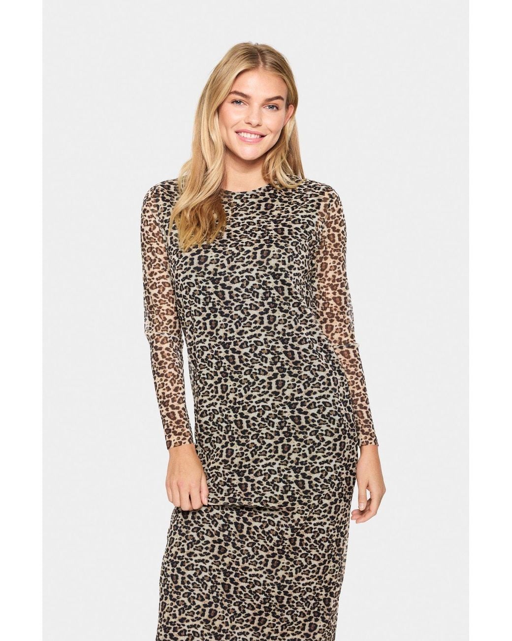 Saint Tropez Natural Iarasz Long Sleeve Mesh Midi Dress