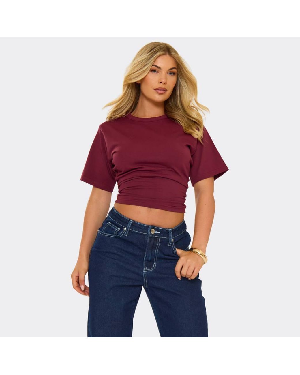 EGO Red Fitted Short Sleeve Crew Neck Cinched T-Shirt