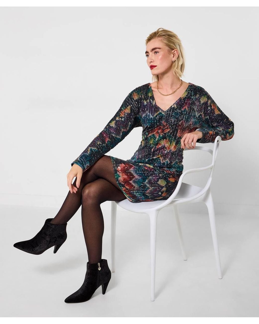 Joe Browns Multicolor V Neck Sequin Mini Dress