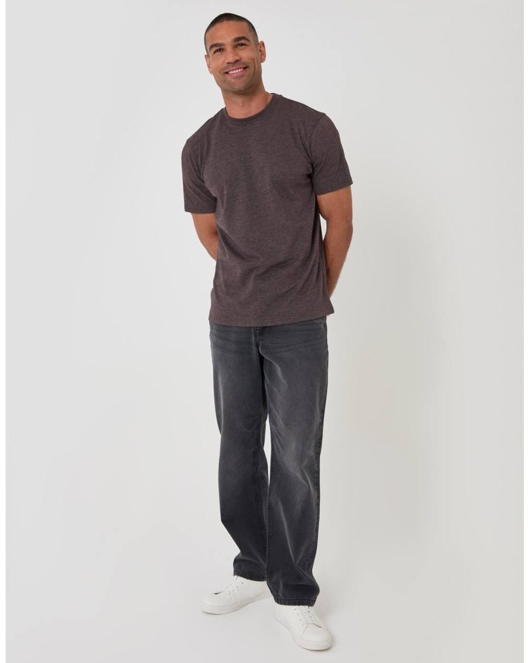 Threadbare Gray Peached Crew Neck T-Shirt for men