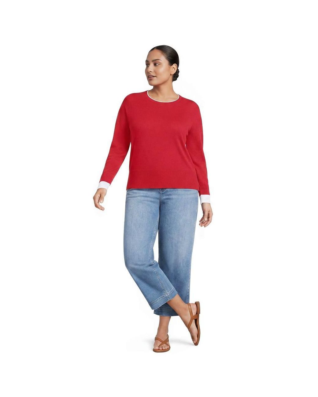 Lands' End Red Plus Double Trim Cotton Jumper