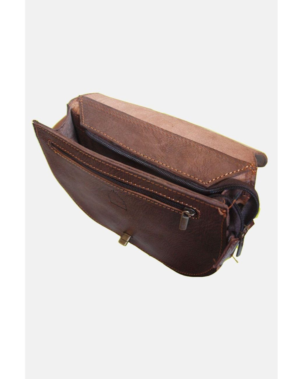 Berber Leather Brown 'The Temara' Embossed Leather Saddle Bag