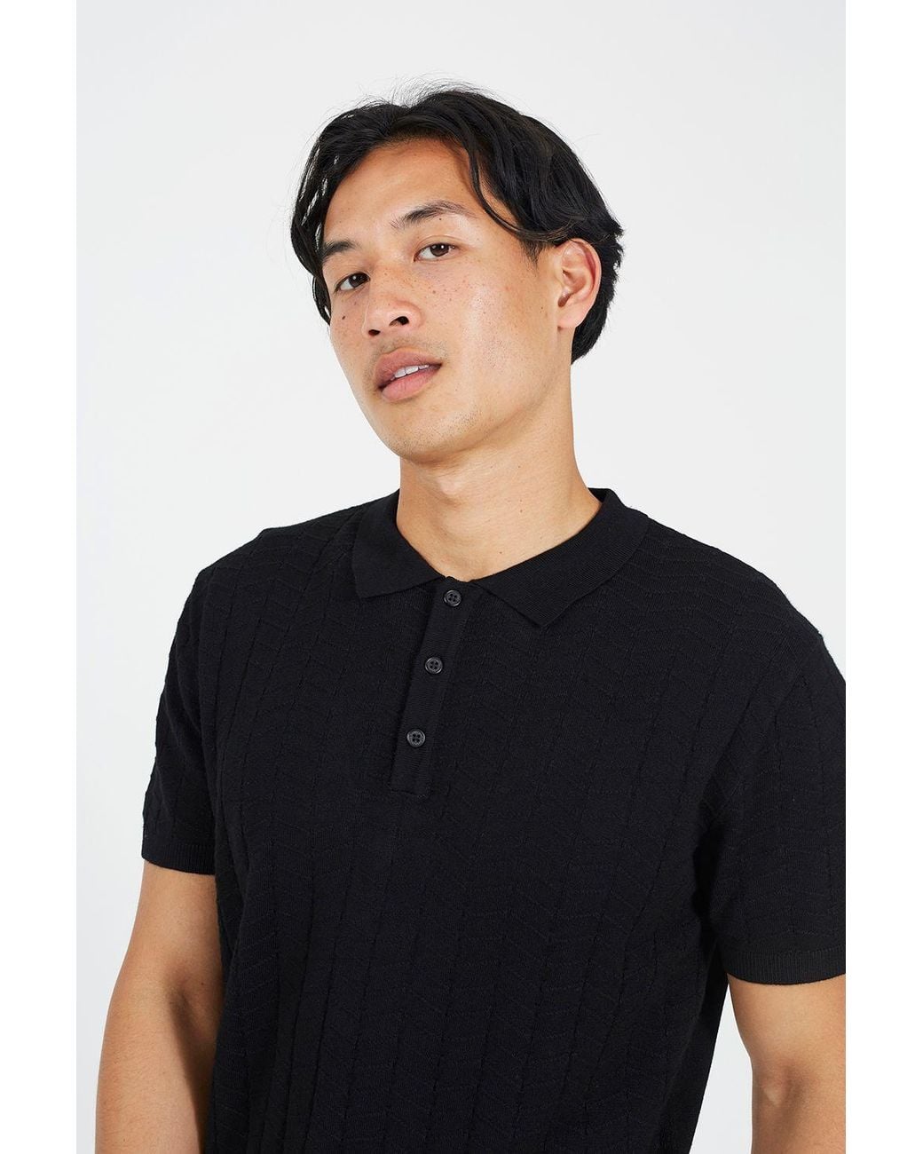 Brave Soul Black Short Sleeve Knitted Polo Shirt for men