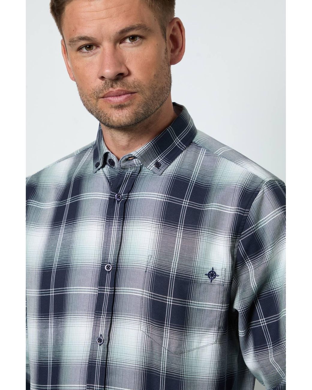 MAINE Blue Check Long Sleeve Shirt for men