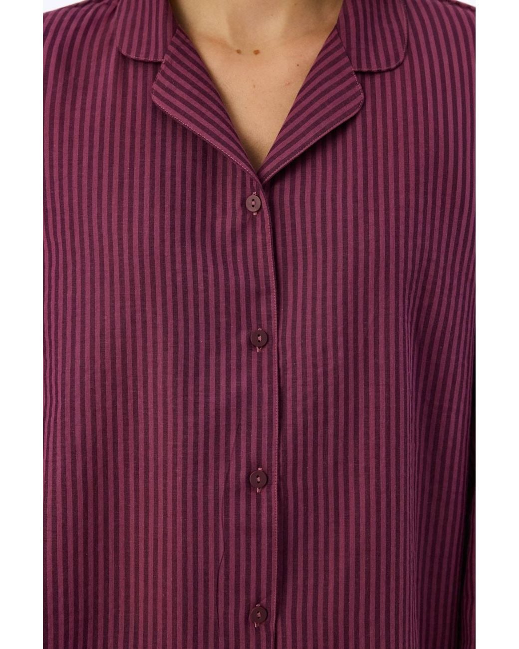 Penti Red Lea Striped Long Sleeve Shirt Trousers Pyjama Set