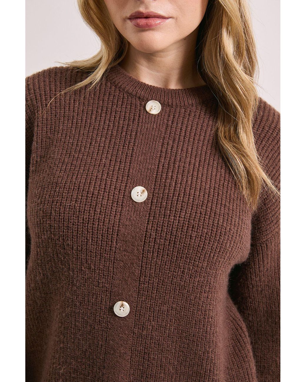 Dorothy Perkins Brown Button Down Knitted Dress