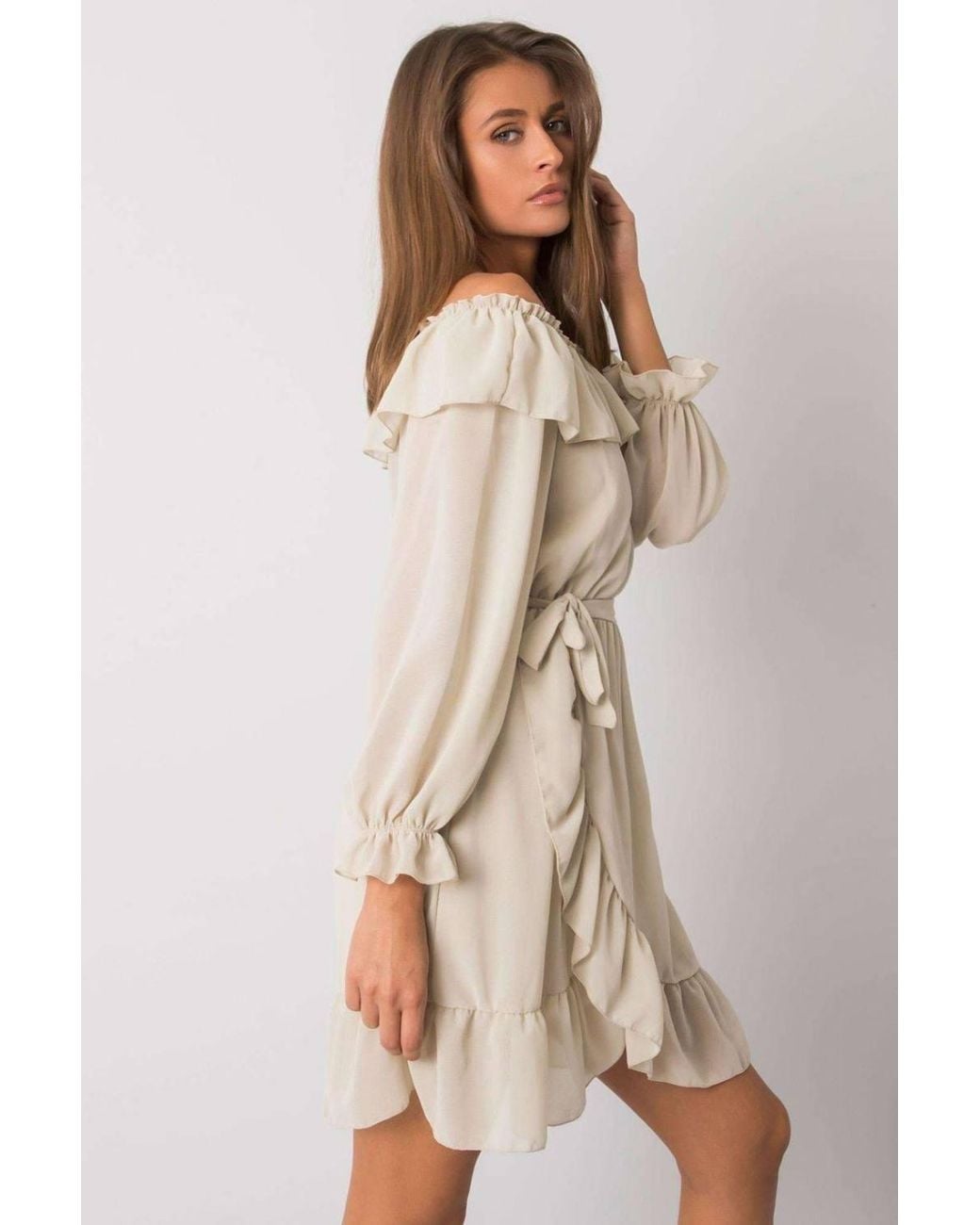 Love Lace Natural Viscose Long Sleeve Dress With Ruffles