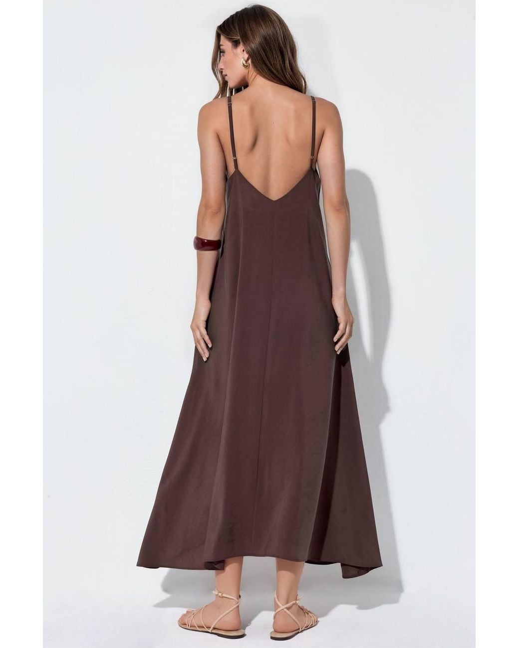 Busem Brown Sleeveless Satin Maxi Dress