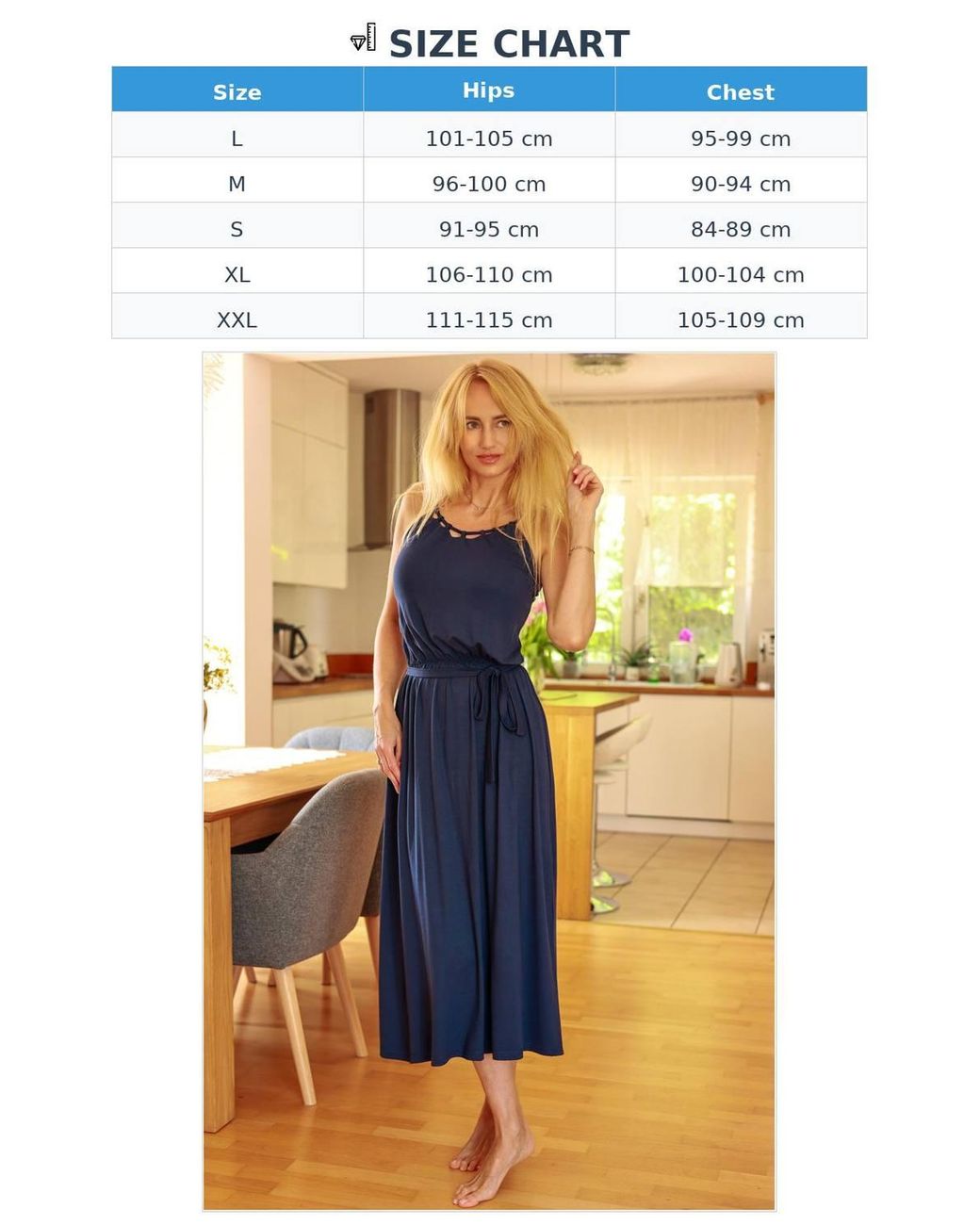 Love Lace Blue Long Viscose Dress With Elastic Waist & Belt