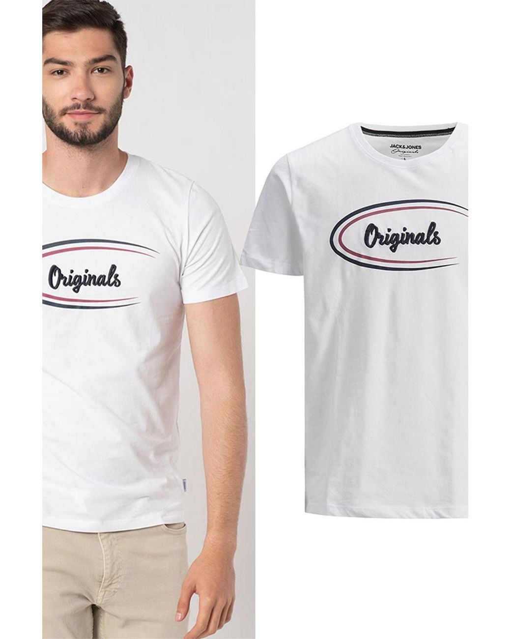 Jack & Jones White Casual Cotton T-Shirt Crew Neck Short Sleeve Regular Fit for men