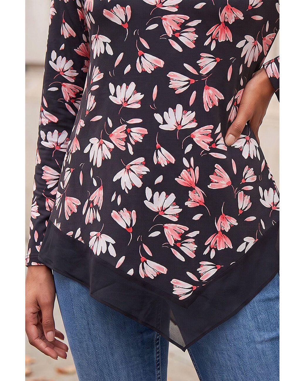 Roman Multicolor Floral Puff Print Stretch Top